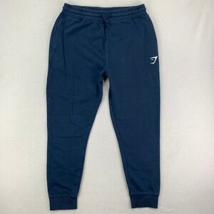 Gymshark Crest Joggers Mens Large Dark Navy Terry Fleece Workout Sweatpants Gym